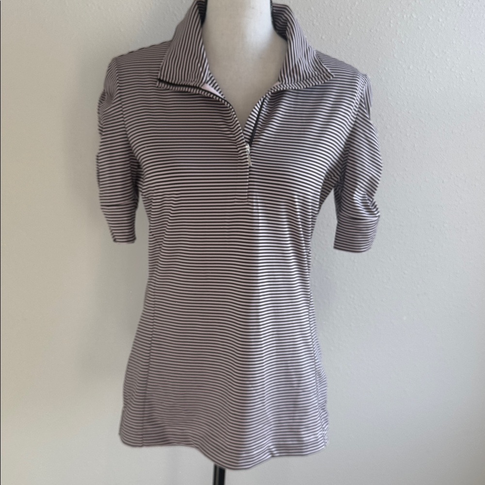 Nike tour performance golf shirt pink and black stripe medium